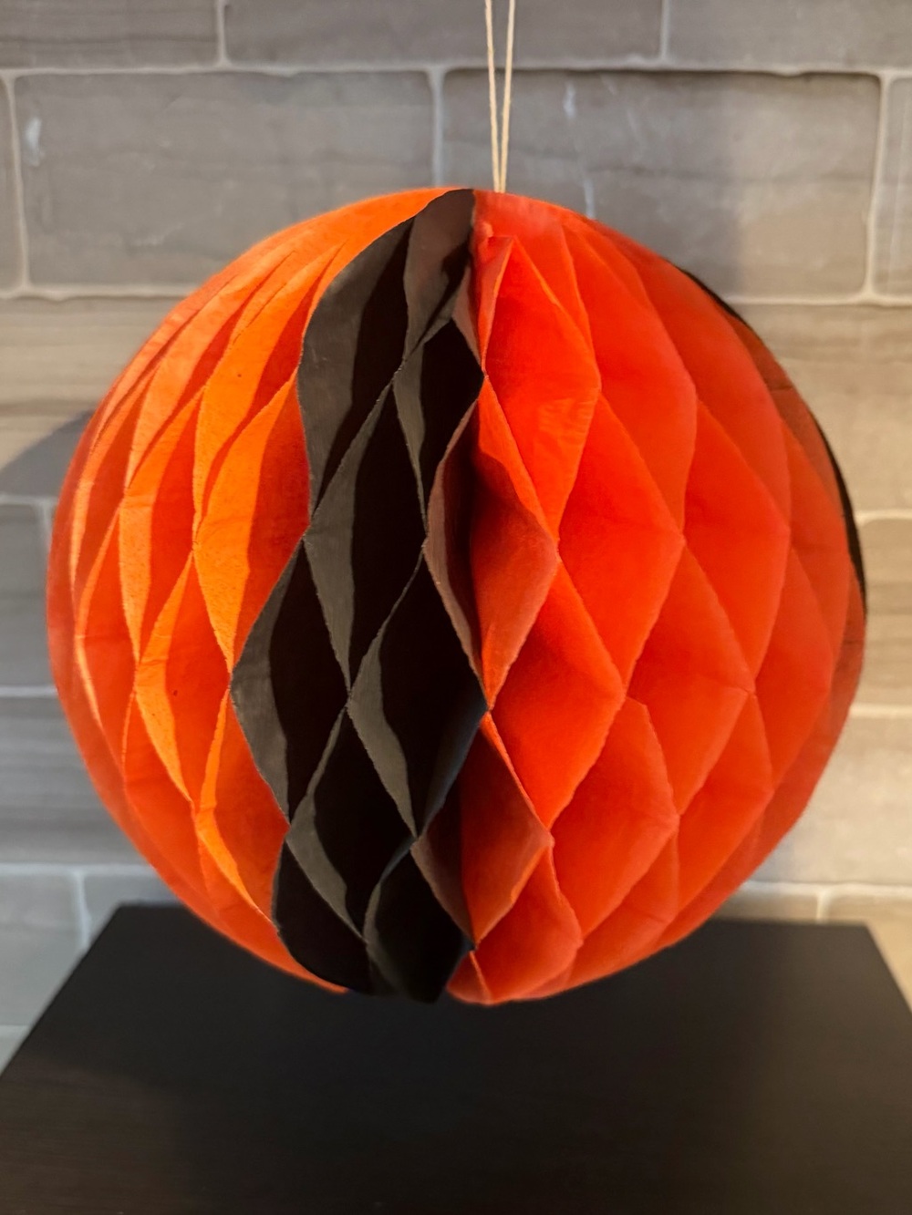 Vintage Halloween Orange & Black Hanging Honeycomb Paper Sphere Decoration 8"